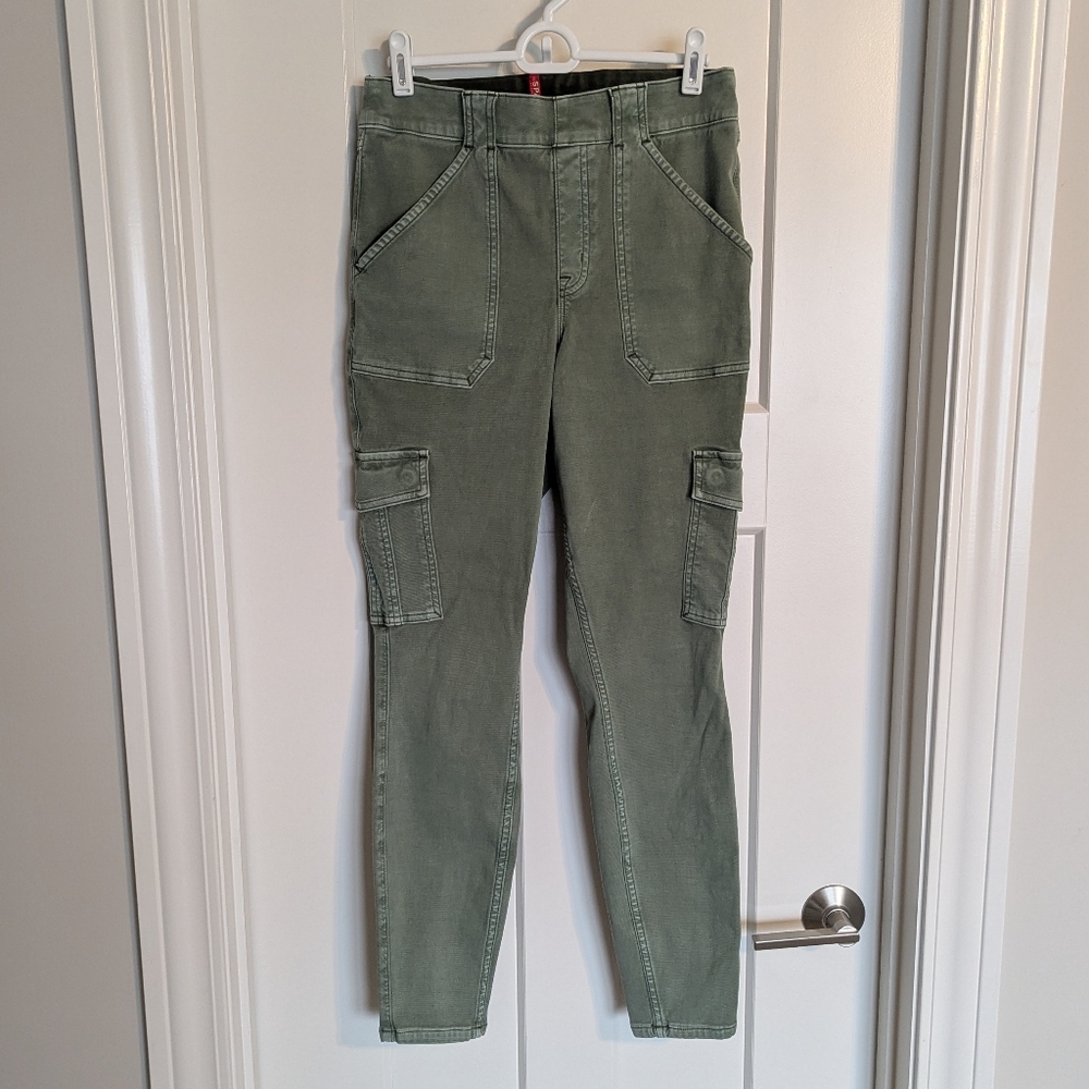 Spanx Stretch Twill Ankle Cargo Pants - Olive Green sz L